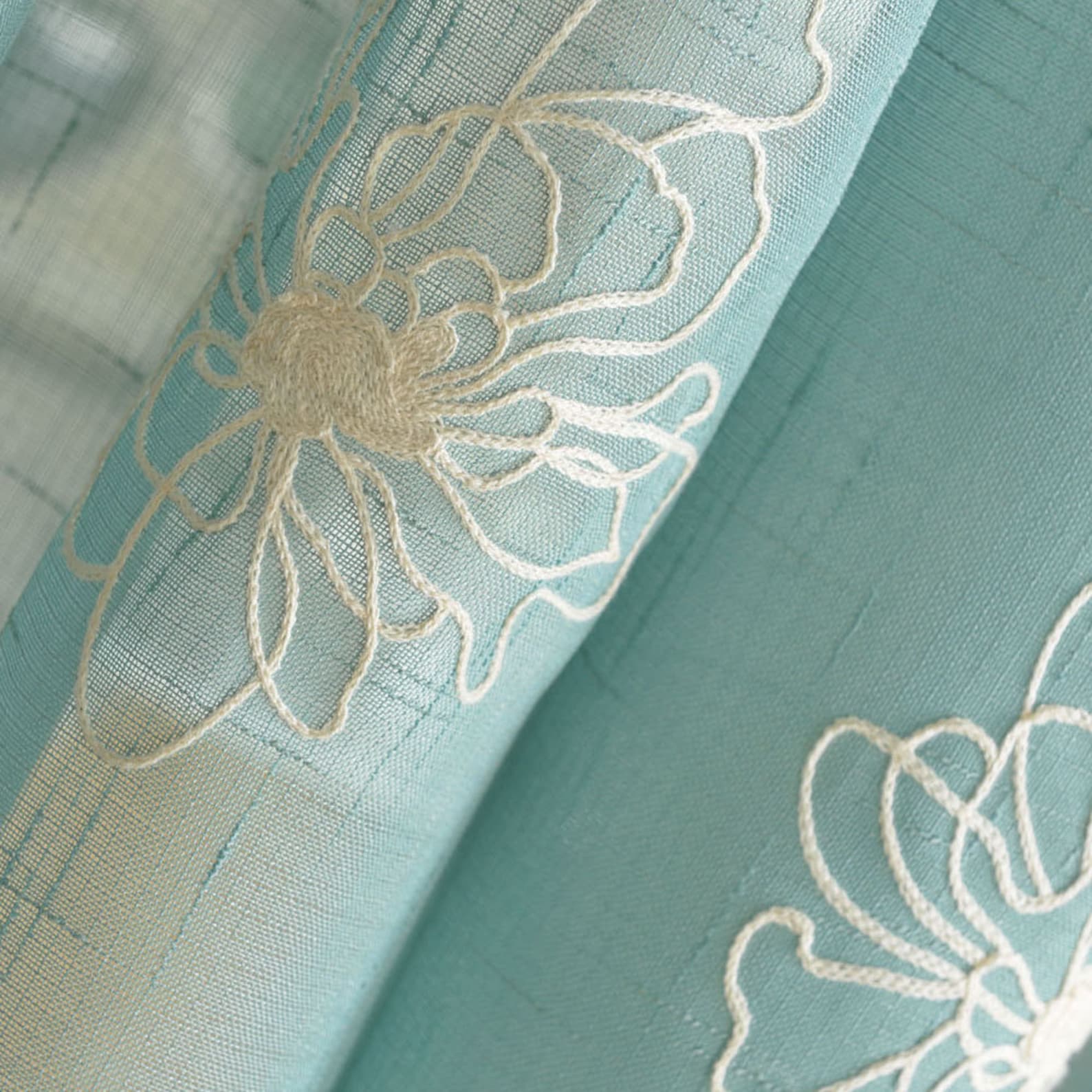 Cream Cotton Floral Embroidered on Linen Sheer Curtain Etsy