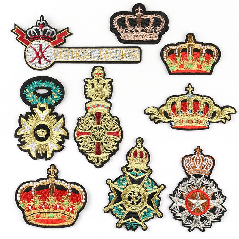 Embellishment,Star Patch Red Green Gold Crown Embroidery Design,Iron on Patch,Crown Embroidered Patch 1 Set Crown Embroidered Patch