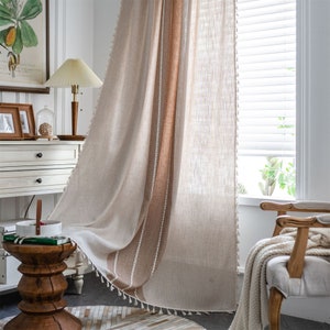 Bohemia White Twist Cross Khaki Stripes Jacquard  Linen Cotton Semi Blind Curtain Ivory Trim,Vertical Cotton Curtains,Khaki Curtains,Grey