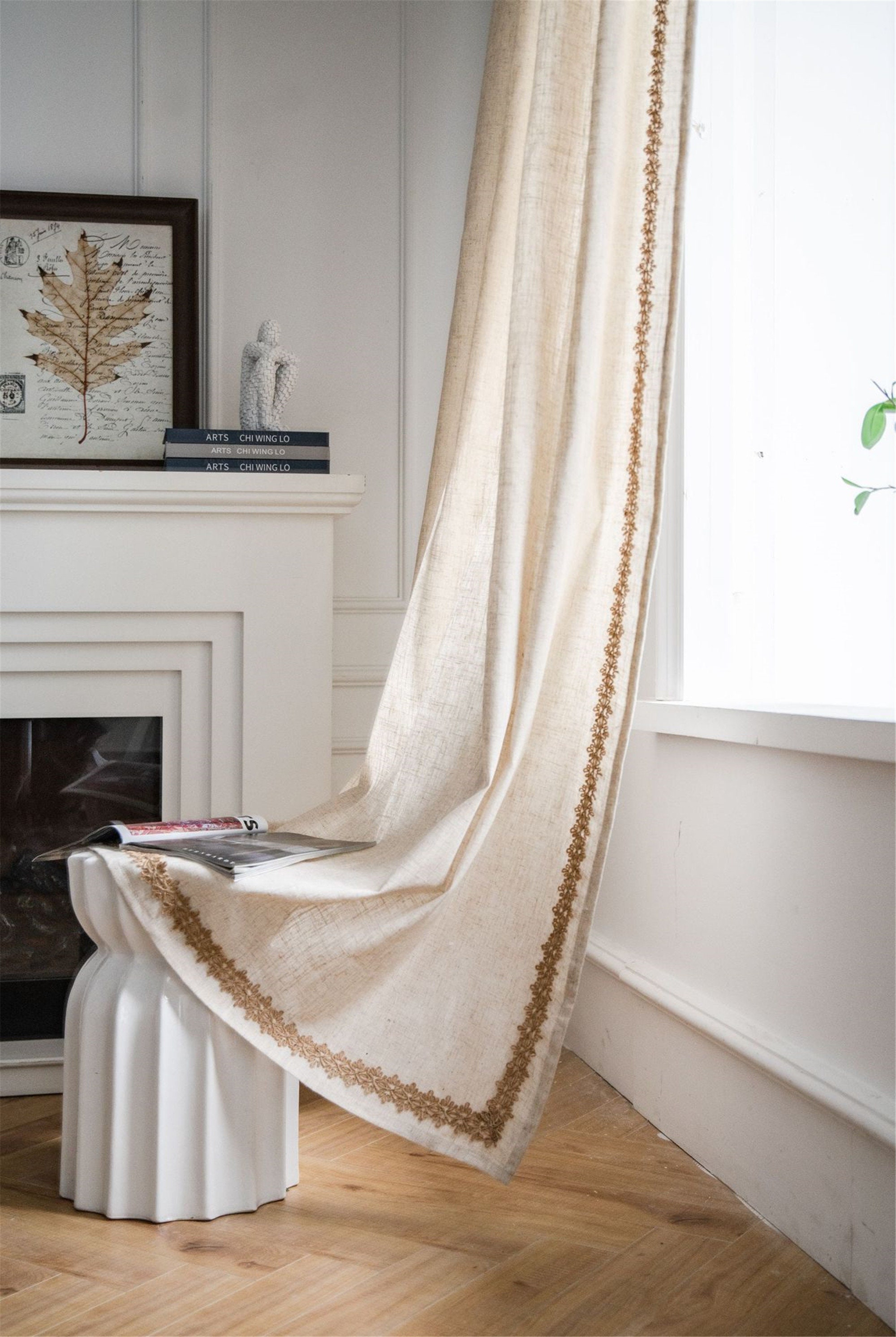 Bohemian Curtains Natural Beige Linen Cotton Semi Blind Etsy