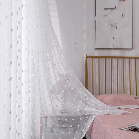 White Pompom Lace Sheer Curtain: Bohemian Child Room Decor