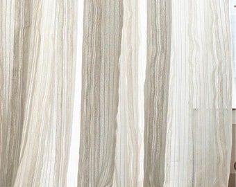 Beige Linen Sheer Curtain: Organic Cotton Vertical Stripe