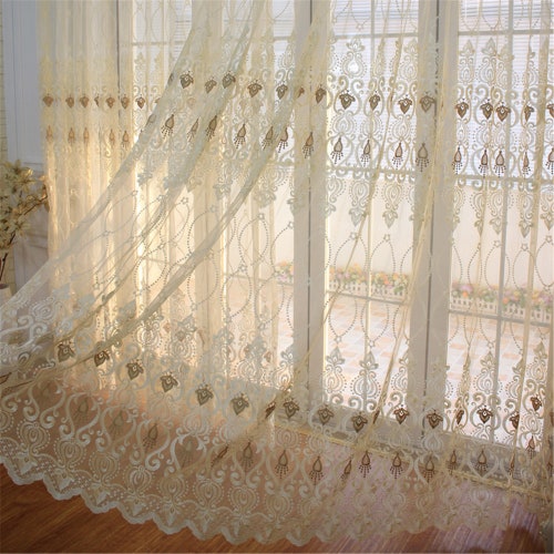 Custom Pair Sheer Curtains Quality Vintage Floral Golden Trim Etsy