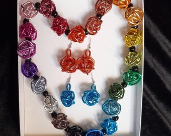 Contemporary Twist Rainbow Necklace and Double Earring Jewellery Set