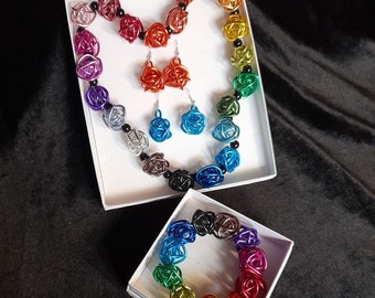 Contemporary Twist Rainbow Necklace, Double Earring and Braclet Jewellery Set