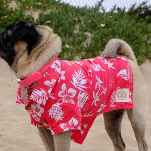 Pink Dog shirt, Hawaiian shirt for dogs, pink or navy, Pancho's Wardrobe, UK dog brand