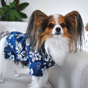 Hawaiian shirt for dogs, pink or navy, by Pancho's Wardrobe. UK dog clothing