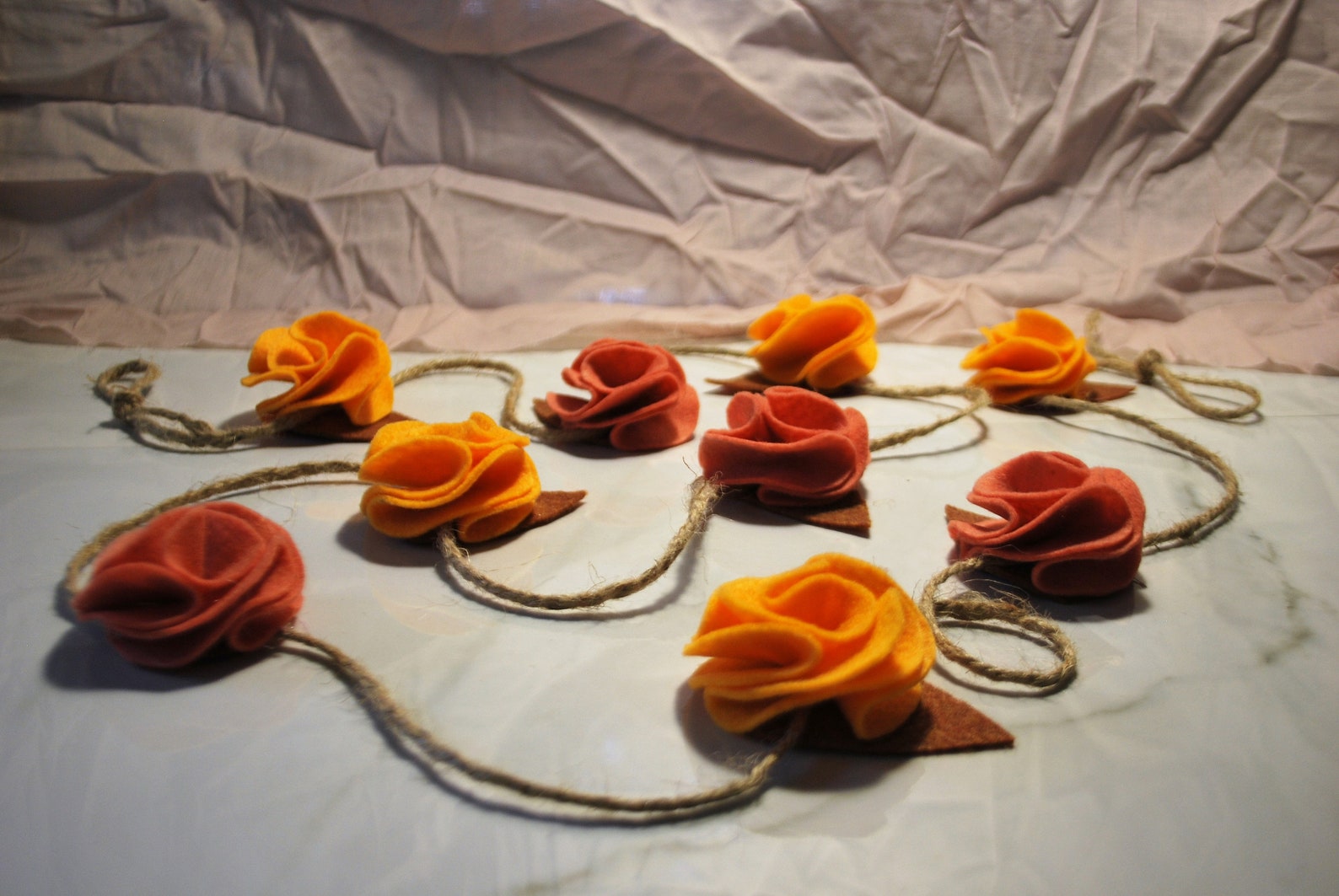 Yellow and Peach Felt Flower Garland Shabby Chic Decoration Etsy
