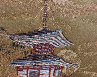 オルゴール付き写真アルバム ヴィンテージ 螺鈿 シェル 日本製 富士山 日本画 ヴィンテージ 入谷三郎 豪華手刺繍 家 橋 木々 山 刺繍 日本製