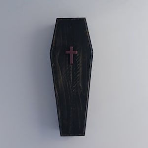Black Toe Pincher Coffin with Purple Cross and Crushed Purple Velvet Liner