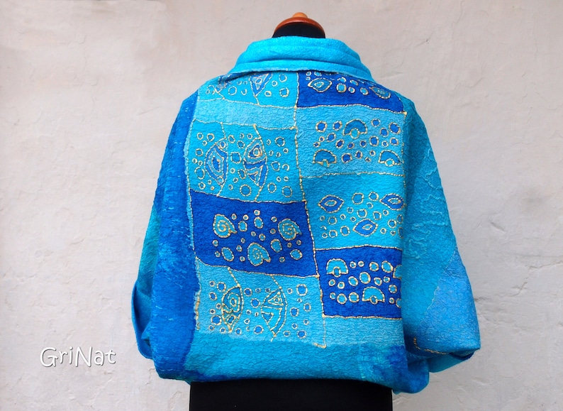 Turquoise cocoon cardigan Women Felted jacket Wool waistcoat one of a kind vest medium size women vest women wool vest felted cape kimono