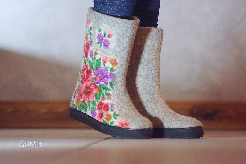 Valenki Warm Valenki Felted boots Natural Grey Wool Valenki Etsy