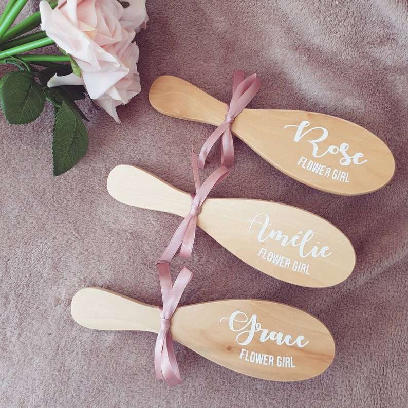 Personalised wooden bamboo hair brush rustic flower girl Etsy