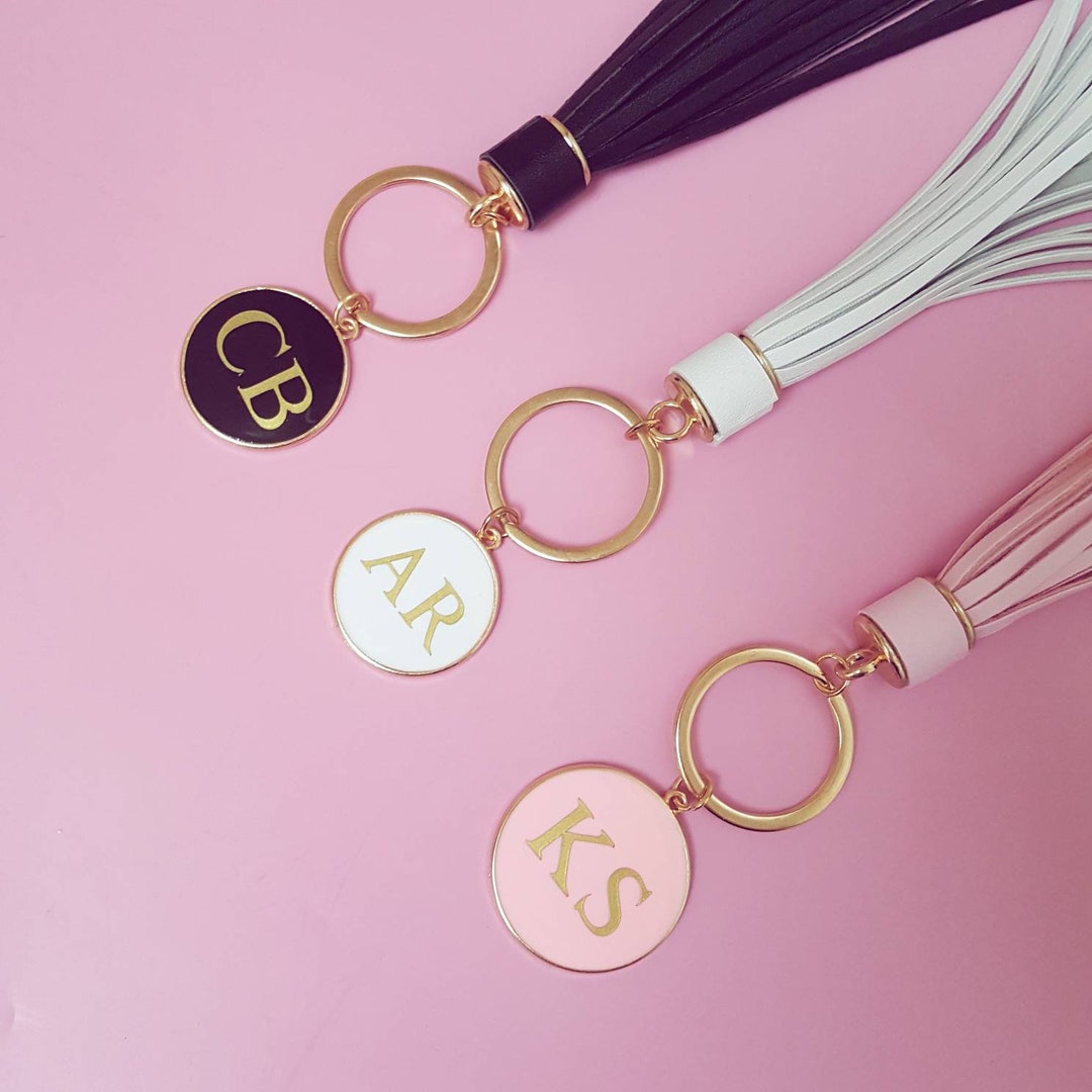 Personalised Monogram Keyring, Pink Keyring, Tassell Keyring, Gift for