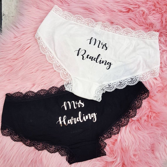 Personalised bride pants, Mrs underwear, wedding lingerie, soft lace knickers, bridal lingerie, honeymoon pants, girlfriend gift, wife gift