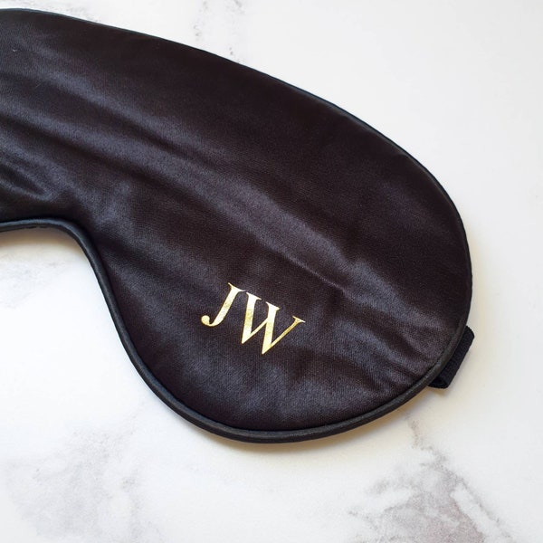 Personalised sleep mask, bridesmaid gift, eye mask gift, bridal party gift favours, luxury black gold sleepmask, initial monogram, birthday