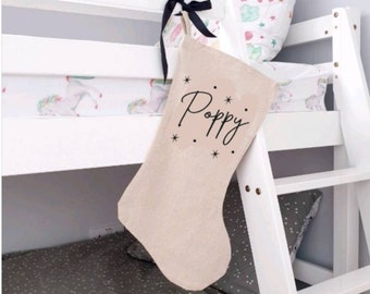 Personalised Christmas Stocking, Linen Christmas Stocking, Personalised Stocking, Christmas Family Decoration, scandi Xmas Stocking