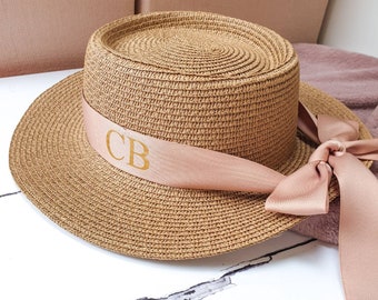 Personalised Fedora Hat, Straw hat, Panama hat, Monogram initials hat, Gift for her, Women's sun beach hat, birthday gift for her, daughter
