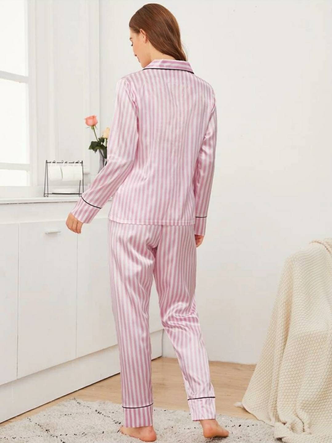 Personalised satin pyjamas pink striped pyjamas birthday | Etsy