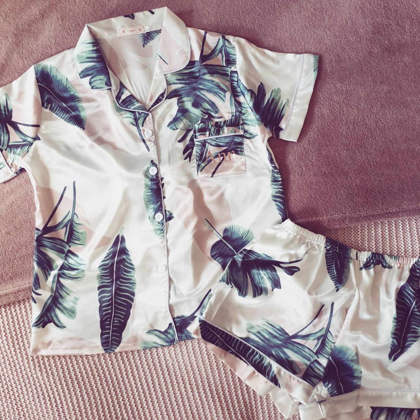 Personalised Satin Pyjamas Palm Tropical Print Pjs - Etsy UK