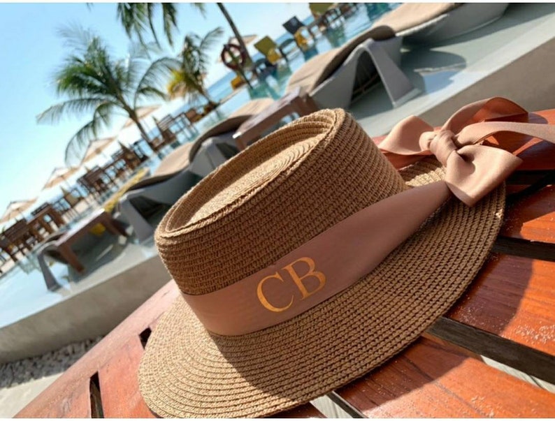 Personalised Fedora Hat, Straw hat, Panama hat, Monogram initials hat, Gift for her, Women's sun beach hat, birthday gift for her, daughter image 2