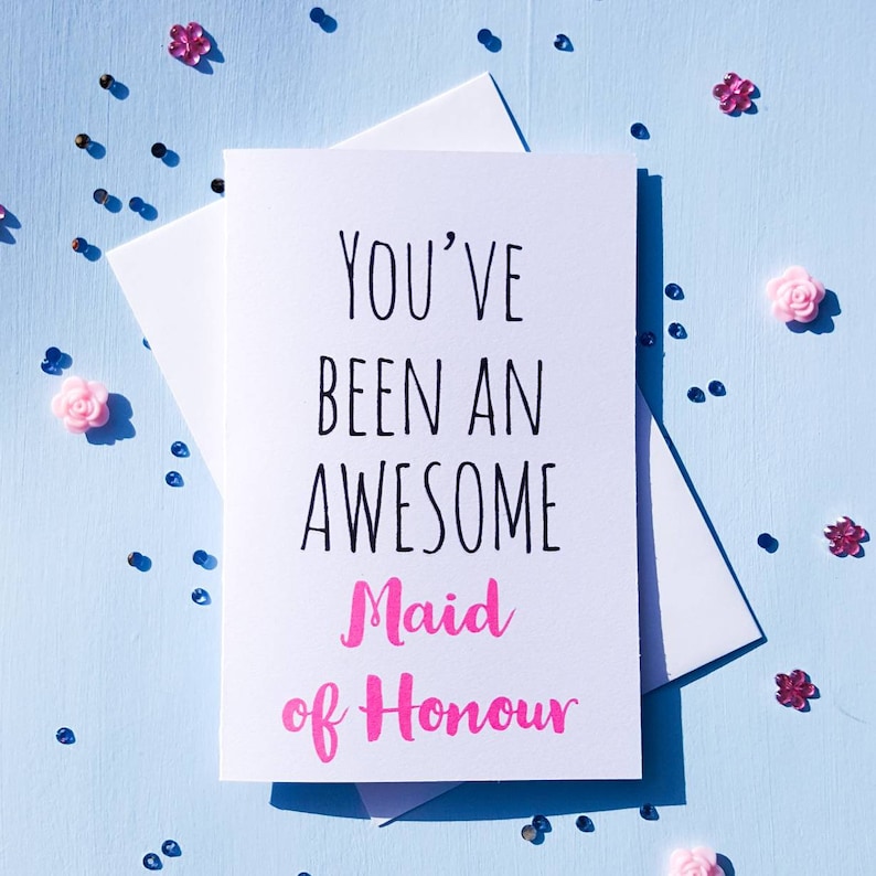 maid of honour thank you card bridal party gift thank you card bridesmaid card cute bridesmaid card flower girl card wedding card