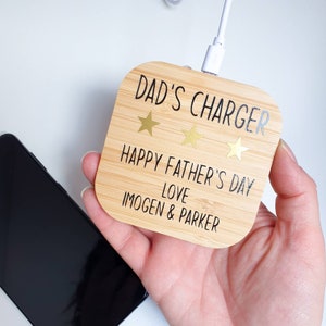 Personalised wireless charger, Fathers Day gift, gift for him, QI phone charger, dad gift, wooden bamboo, dad's birthday gift, charging pad