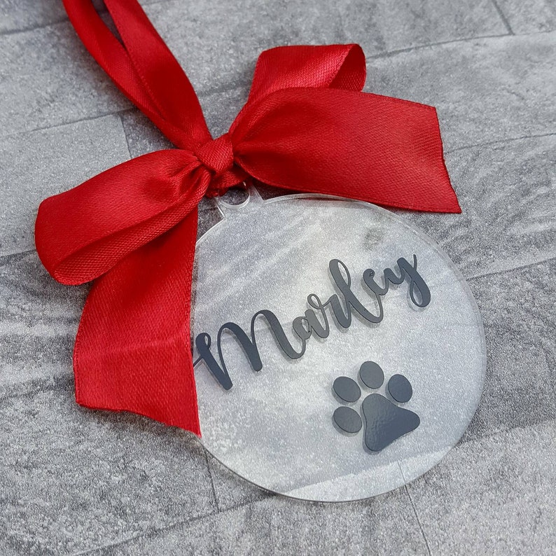 Personalised pet bauble, dog tree ornament, personsalised cat bauble, paw print bauble, pet christmas gift, pet name tree decoration image 5