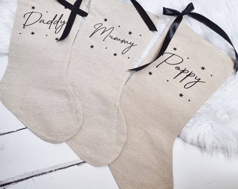 Personalised Christmas Stocking, Linen Christmas Stocking, Personalised Stocking, Christmas Family Decoration, scandi Xmas Stocking