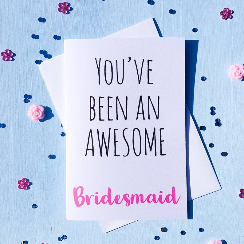 maid of honour thank you card bridal party gift thank you card bridesmaid card cute bridesmaid card flower girl card wedding card