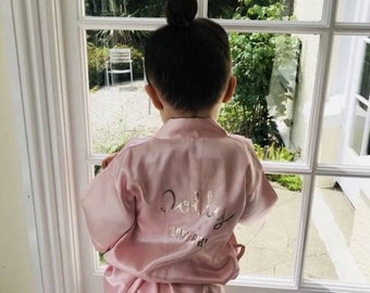 Personalised wedding robes, flower girl dressing gown, junior bridesmaid gift, flower girl gift, rose gold wedding, child satin robe