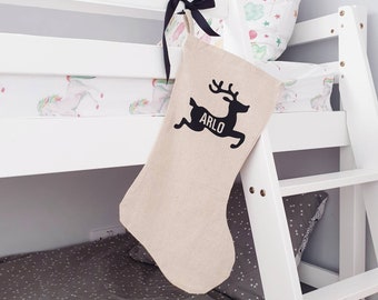 Personalised Christmas Stocking, reindeer Christmas Stocking, Personalised Stocking, Christmas Family Decoration, scandi Xmas Stocking