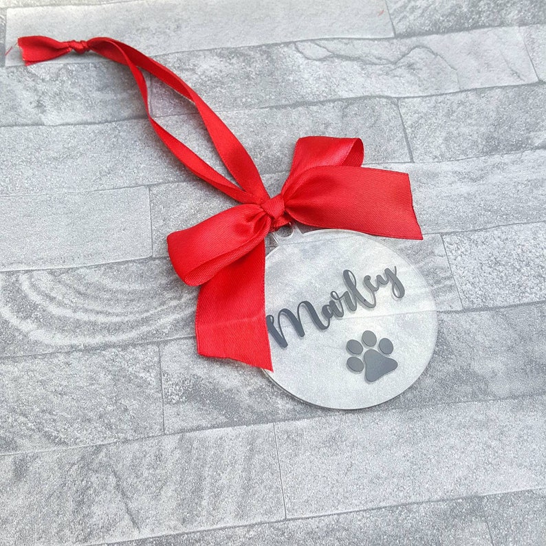 Personalised pet bauble, dog tree ornament, personsalised cat bauble, paw print bauble, pet christmas gift, pet name tree decoration image 6