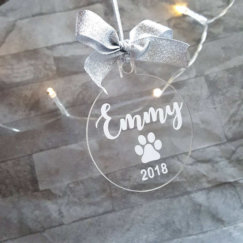 Personalised pet bauble, dog tree ornament, personsalised cat bauble, paw print bauble, pet christmas gift, pet name tree decoration image 3