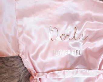 Personalised wedding robes, flower girl dressing gown, junior bridesmaid gift, flower girl gift, rose gold wedding, girls satin robe