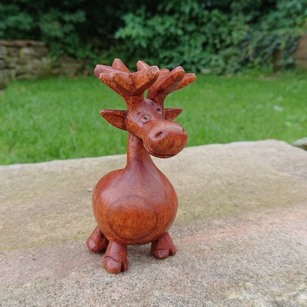 Adorable Handcarved Wooden Reindeer waxed polished and ready to assist you and Santa over Christmas (15cm)