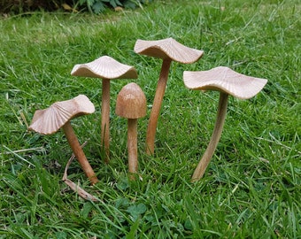 Small wooden fairy garden mushroom set.
