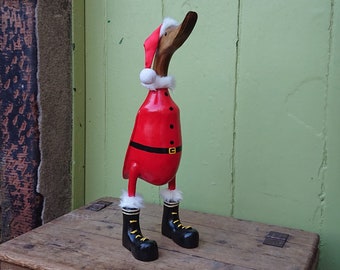 Cute individually painted Santa Duck Measuring 40cm from the Tip of his beak to the Sole of his Feet made from Bamboo root.
