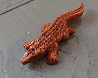Small Cute Handcarved Crocodile Ornament Made From Recycled Wood
