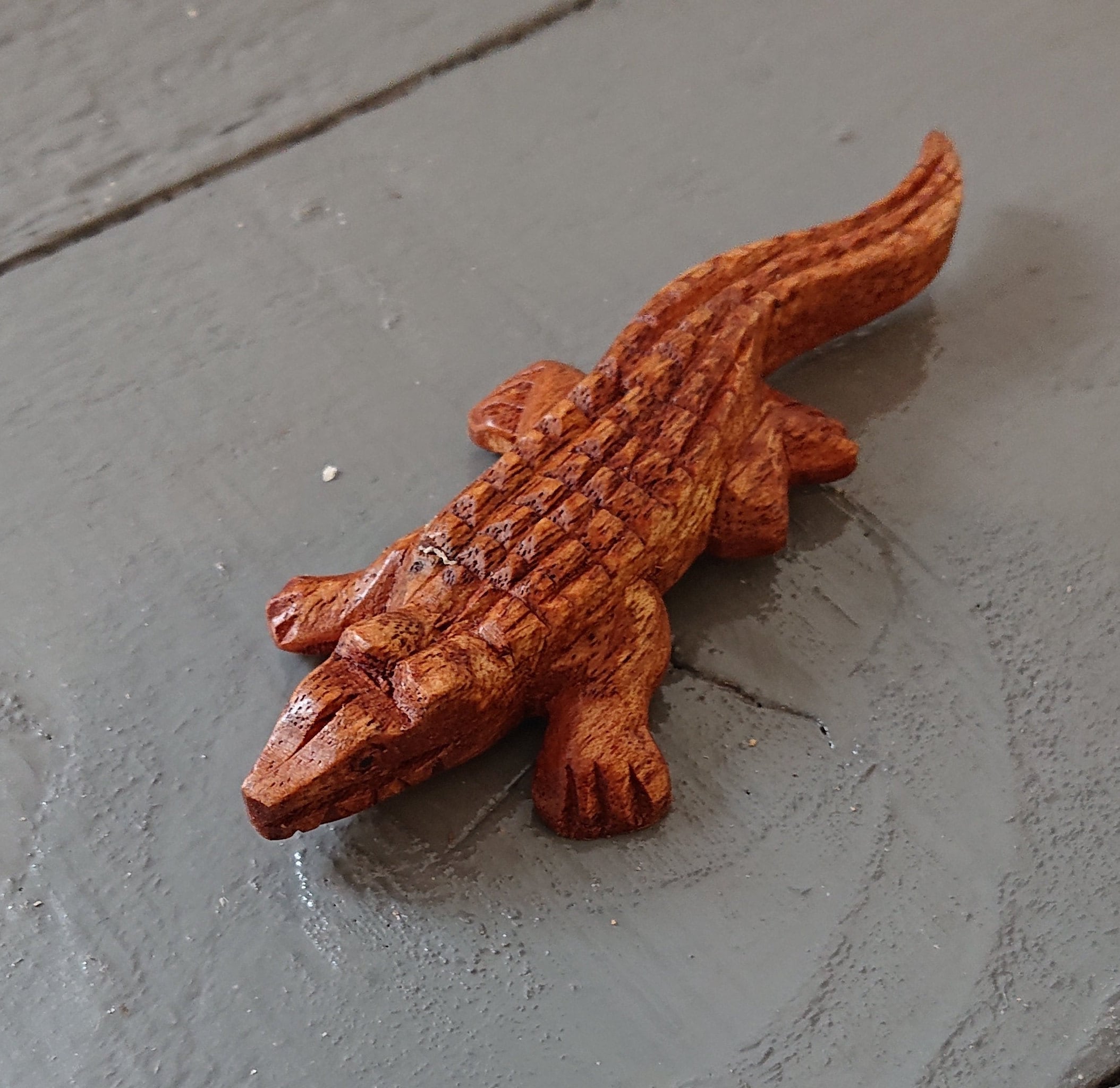 Small Cute Handcarved Crocodile Ornament Made From Recycled Wood