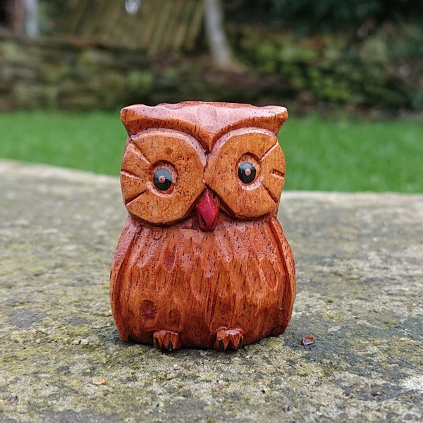 Small cute handcarved Owl ornament made from recycled wood.