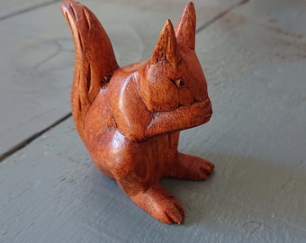 Small Cute Red Squirrel Woodcarving.