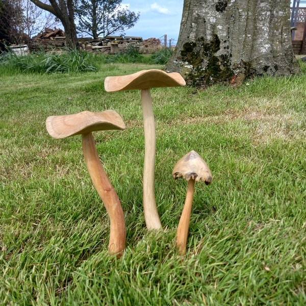 Large wooden fairy garden mushroom set,