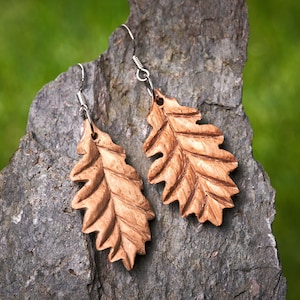 Wooden Oak Leaf Earrings made from 350 Year old recycled Oak