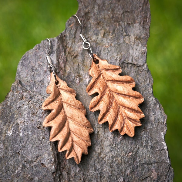 Wooden Oak Leaf Earrings made from 350 Year old recycled Oak