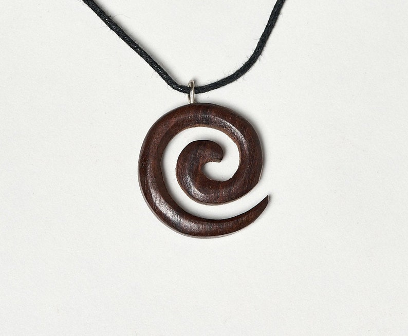 Small Wooden Spiral Pendant made from reclaimed Rosewood and hung on a Waxed Cotton Thong. image 2
