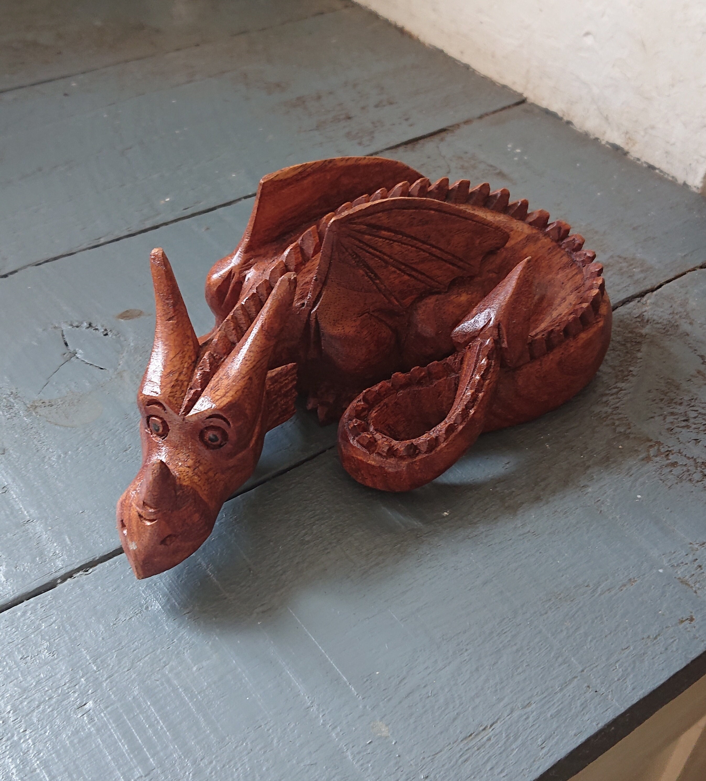 Large handmade Wooden Dragon carved to a high standard,and finished with soft Beeswax Polish.