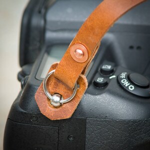 10mm wide Burnt Tan colour Leather Camera Strap with copper rivets. image 4