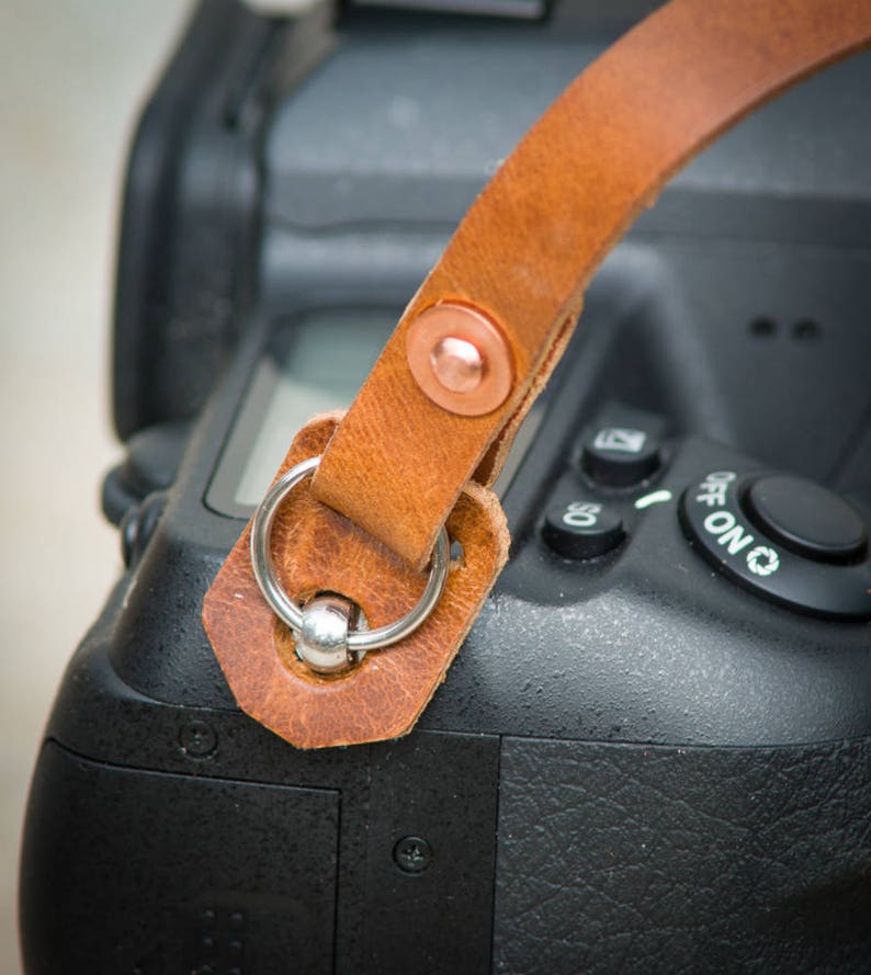 10mm wide Burnt Tan colour Leather Camera Strap with copper rivets. image 4