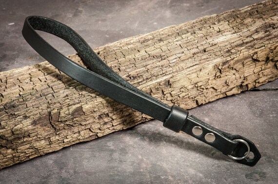 7 inch 12mm wide Hand Made Black Leather Camera Wrist Strap